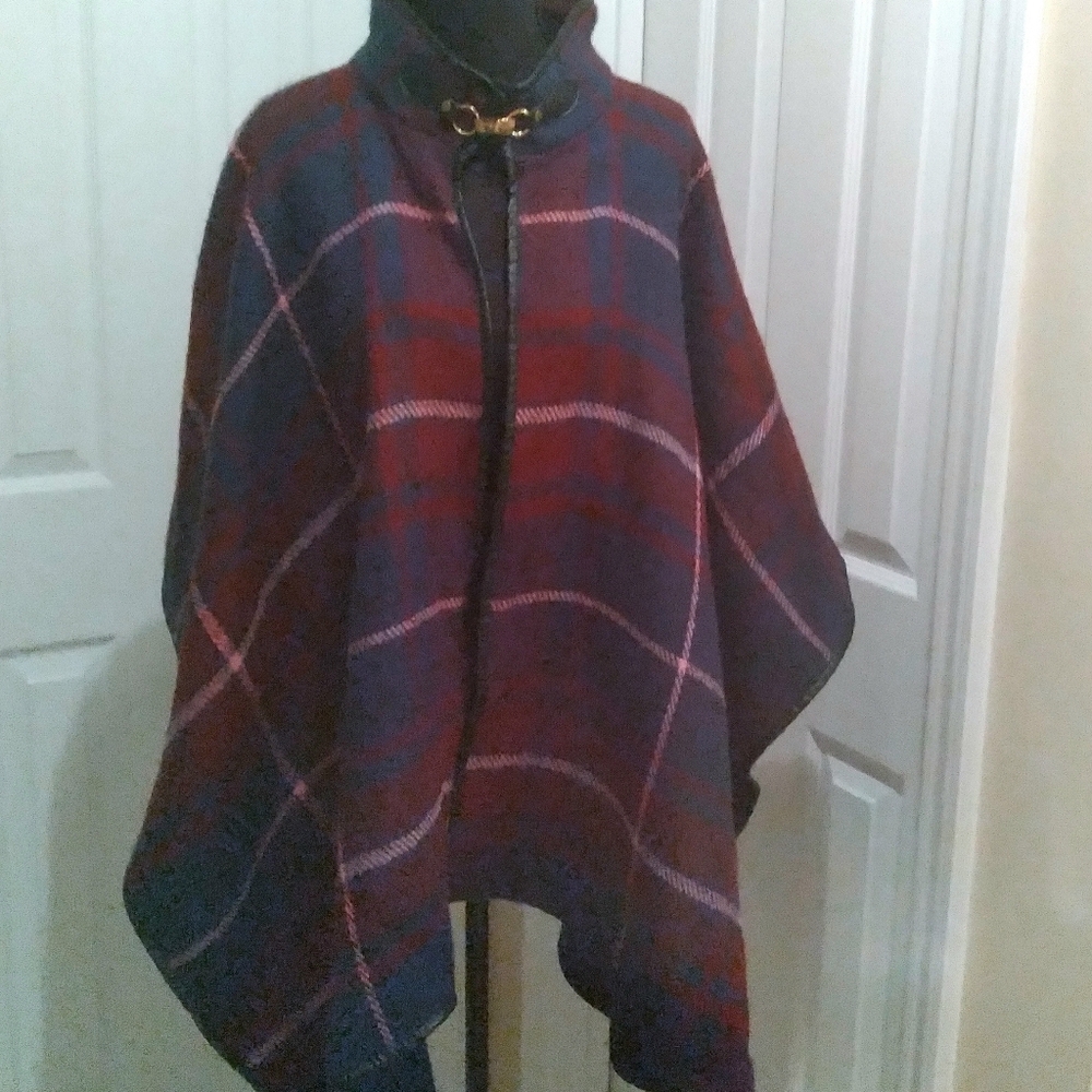 Steve‎ Madden Red and Blue Plaid Cape
